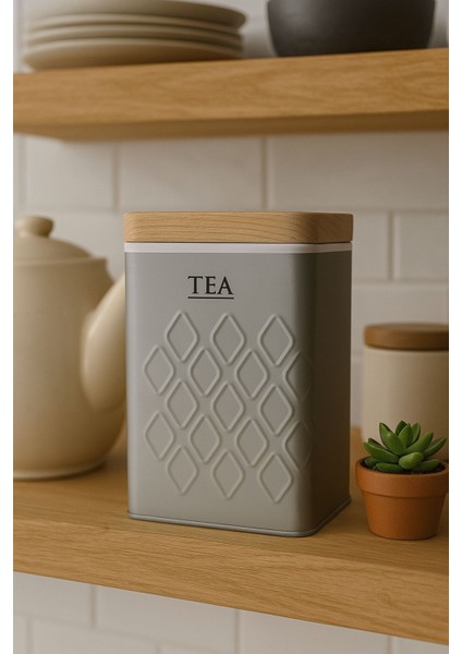 Ahşap Görünümlü Metal Kapaklı 1 Adet Gofreli Gri Çay Saklama Kutusu & Kavanoz 17*11*8 cm fiyatları