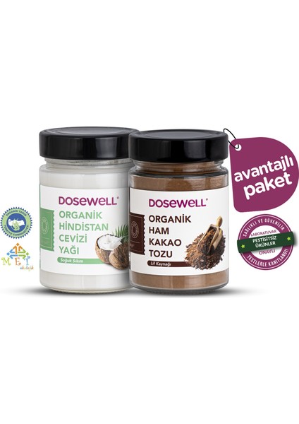 Organik Hindistan Cevizi Yağı 300 ml + Organik Ham Kakao Tozu 140 gr ( 2'li Avantajlı Paketi )