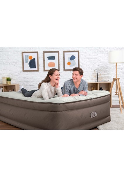 69145 Elektrikli Pompalı, Alezli Çift Kişilik Şişme Yatak 203X152X51 cm