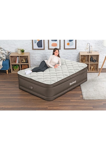 69145 Elektrikli Pompalı, Alezli Çift Kişilik Şişme Yatak 203X152X51 cm