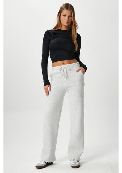 Kadın Leo Içi Polarlı Tok Doku Düz Kesim Kalın Karmelanj Eşofman Altı