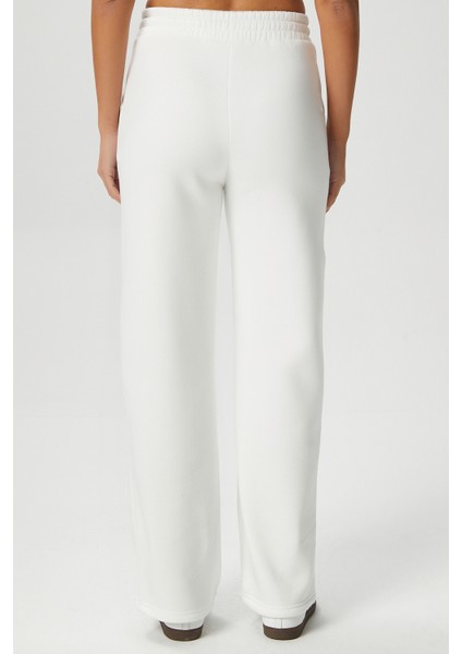 Kadın Leo Içi Polarlı Tok Doku Düz Kesim Kalın Beyaz Eşofman Altı