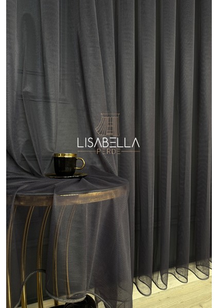 Saf Elegans Koyu Antrasit Renk (1x2 Pile Dikişli) Orjinal Ağır Gramajlı Tül Perde