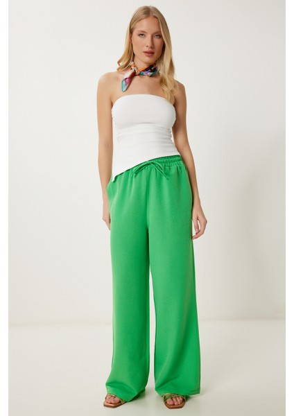 Geniş Paça Keten Pantolon LDP0071 Açık Yeşil