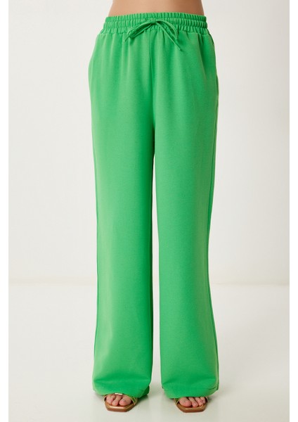 Geniş Paça Keten Pantolon LDP0071 Açık Yeşil modelleri