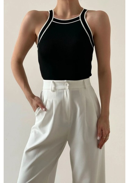 Halter Yaka Kontrast Bluz
