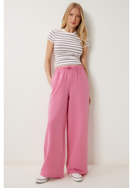 Geniş Paça Keten Pantolon LDP0071 Pembe