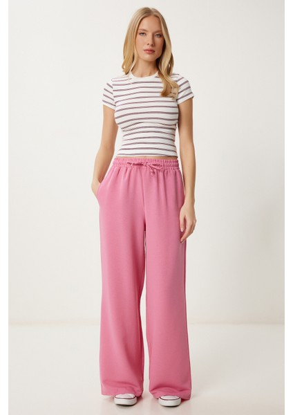 Geniş Paça Keten Pantolon LDP0071 Pembe fiyatları