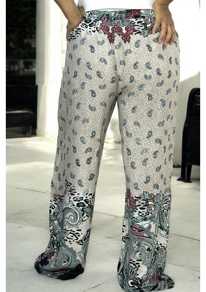 Etnik Desenli Beli Lastikli Ful Likralı Ekstra Büyük Beden Pamuklu Viskon Yazlık Pantolon fırsatları