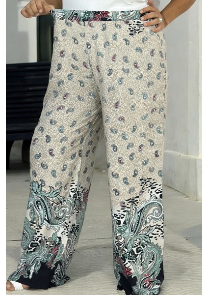 Etnik Desenli Beli Lastikli Ful Likralı Ekstra Büyük Beden Pamuklu Viskon Yazlık Pantolon indirimleri