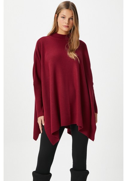 Kadın Zenta Oversize Yan Yırtmaçlı Bordo Triko Kazak