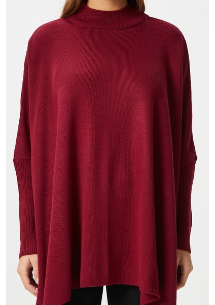 Kadın Zenta Oversize Yan Yırtmaçlı Bordo Triko Kazak