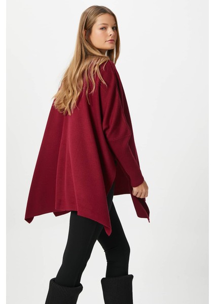 Kadın Zenta Oversize Yan Yırtmaçlı Bordo Triko Kazak