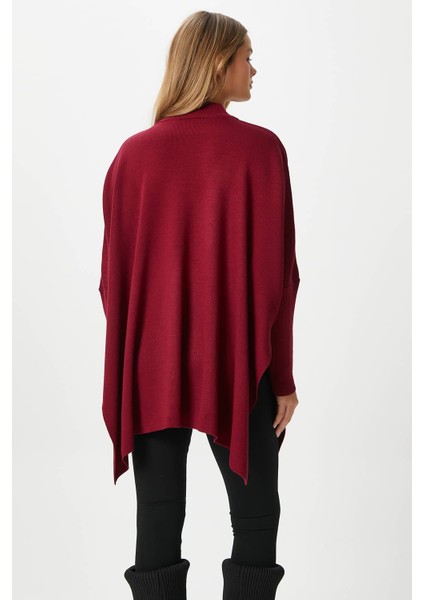 Kadın Zenta Oversize Yan Yırtmaçlı Bordo Triko Kazak