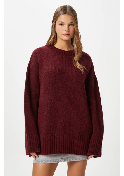 Kadın Homy Yumuşacık Bisiklet Yaka Bordo Oversize Triko Kazak fiyatları