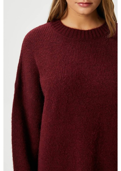 Kadın Homy Yumuşacık Bisiklet Yaka Bordo Oversize Triko Kazak modelleri