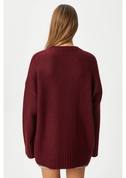 Kadın Homy Yumuşacık Bisiklet Yaka Bordo Oversize Triko Kazak