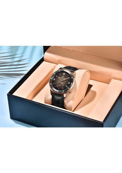 PD-1790 Erkek Saati 42MM 100 M Su Geçirmez Mekanik Paslanmaz Çelik Çerçeve Safir Cam Deri Kayış Saat modelleri