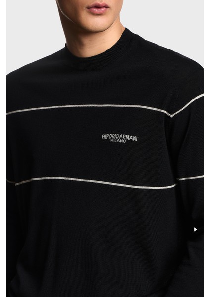 Yünlü Şerit Detaylı Regular Fit Bisiklet Yaka Kazak Erkek Kazak EM002796 AF14199 MC156 fırsatları