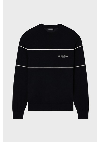 Yünlü Şerit Detaylı Regular Fit Bisiklet Yaka Kazak Erkek Kazak EM002796 AF14199 MC156 indirimleri