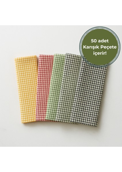 Arya | 50'li Karışık Renkli Keten Pötikare Peçete 40 x 40 cm
