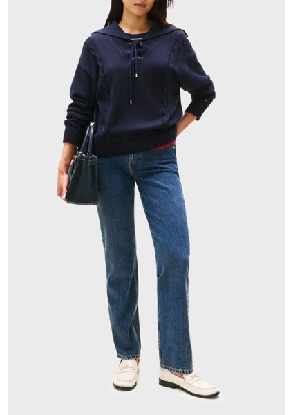 Pamuklu Straight Fit Normal Bel Düz Paça Jeans Bayan Kot Pantolon WW0WW45672 1bk fiyatları