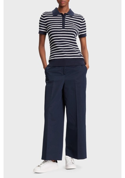 Pamuklu Regular Fit Düğmeli Polo Yaka Çizgili Kısa Kollu Kazak Bayan Kazak WW0WW41474 0bb fiyatları