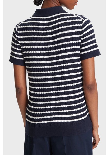 Pamuklu Regular Fit Düğmeli Polo Yaka Çizgili Kısa Kollu Kazak Bayan Kazak WW0WW41474 0bb modelleri