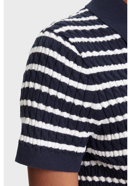 Pamuklu Regular Fit Düğmeli Polo Yaka Çizgili Kısa Kollu Kazak Bayan Kazak WW0WW41474 0bb fırsatları