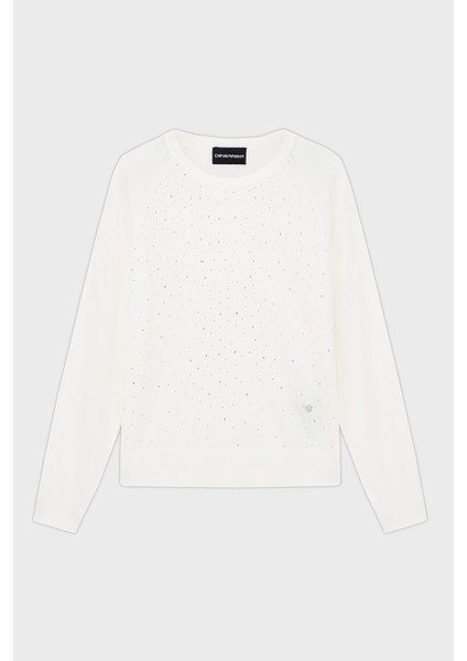 Taşlı Logolu Yünlü Regular Fit Bisiklet Yaka Kazak Bayan Kazak EW001263 AF19176 F0015 indirimleri