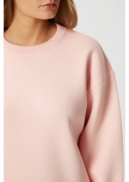 Kadın Cozy Içi Polarlı Soft Pembe Basic Bisiklet Yaka Pamuklu Kalın Örme Sweatshirt indirimleri