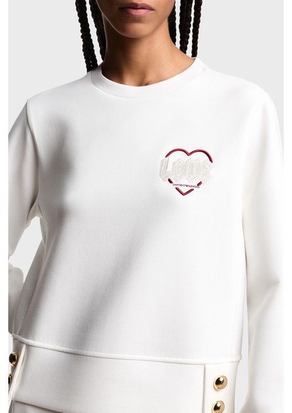 Pamuklu Regular Fit Bisiklet Yaka Düğme Detaylı Sweat Bayan Sweat EW001361 AF10002 U0006 fırsatları
