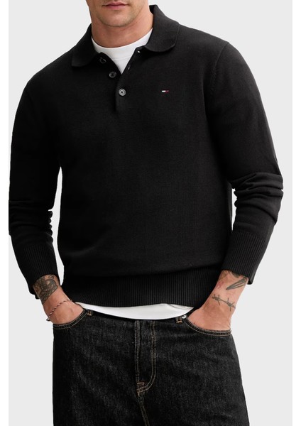 % 100 Pamuk Regular Fit Düğmeli Polo Yaka Kazak Erkek Polo Yaka Kazak DM0DM20304 Bds