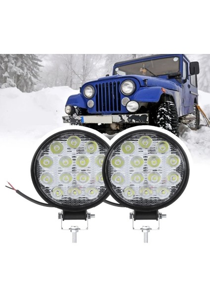 2 Adet Off Road 14 LED 42 Watt Yuvarlak Traktör Tır Kamyon Tekne Sis Farı Projektör Çalışma Lambası