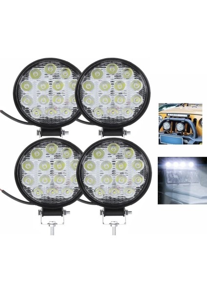 4 Adet Off Road 14 LED 42 Watt Yuvarlak Traktör Tır Kamyon Tekne Sis Farı Projektör Çalışma Lambası