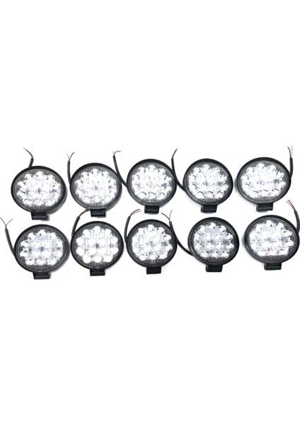 10 Adet Off Road 14 LED 42 Watt Yuvarlak Traktör Tır Kamyon Tekne Sis Farı Projektör Çalışma Lambası