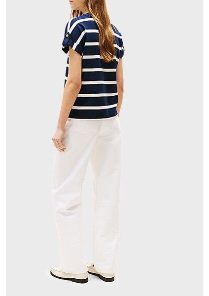 % 100 Pamuk Regular Fit Bisiklet Yaka Çizgili T Shirt Bayan T Shirt WW0WW45628 0bb modelleri