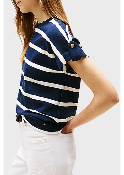 % 100 Pamuk Regular Fit Bisiklet Yaka Çizgili T Shirt Bayan T Shirt WW0WW45628 0bb fırsatları