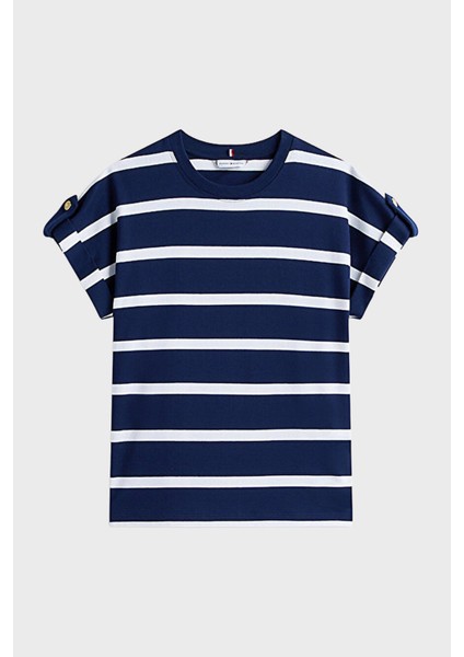 % 100 Pamuk Regular Fit Bisiklet Yaka Çizgili T Shirt Bayan T Shirt WW0WW45628 0bb indirimleri