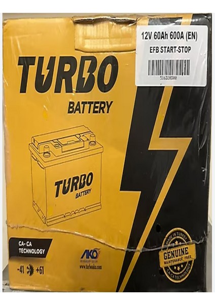 12V 60 Amper 600A En Efb Start Stop Akü Turbo. Yeni Üretim fiyatları