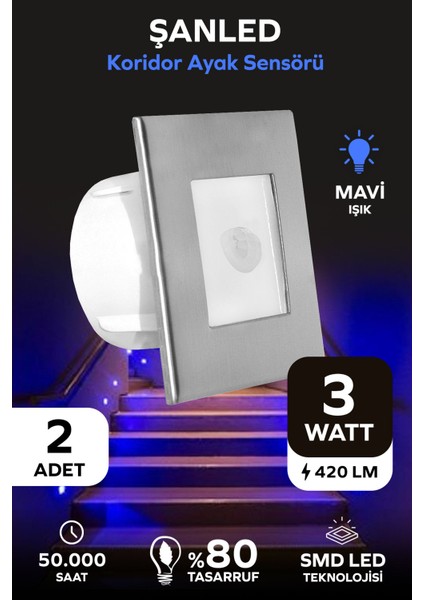 3W Koridor Ayak Radar Sensörlü Led Geçmeli Spot Aydınlatma 2 Adet