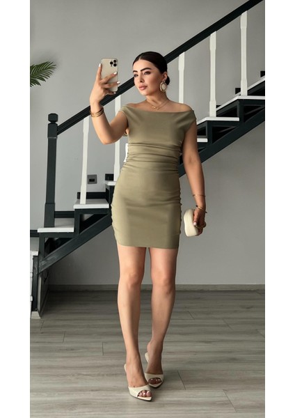 Çağla Yeşili Büzgülü Mini Elbise fiyatları