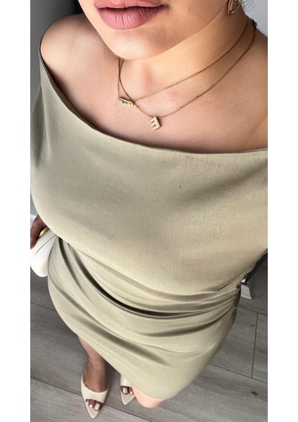 Çağla Yeşili Büzgülü Mini Elbise modelleri