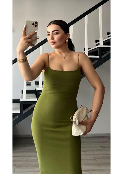 Olive Çelik Örme Askılı Elbise fiyatları