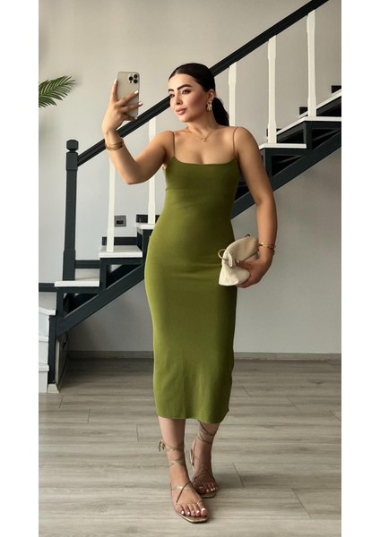 Olive Çelik Örme Askılı Elbise indirimleri