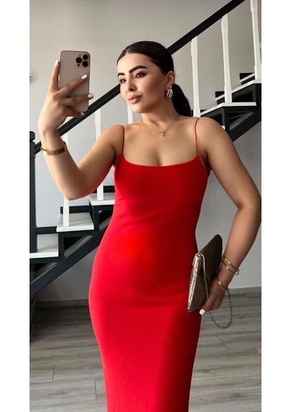 Kırmızı Çelik Örme Askılı Elbise fiyatları