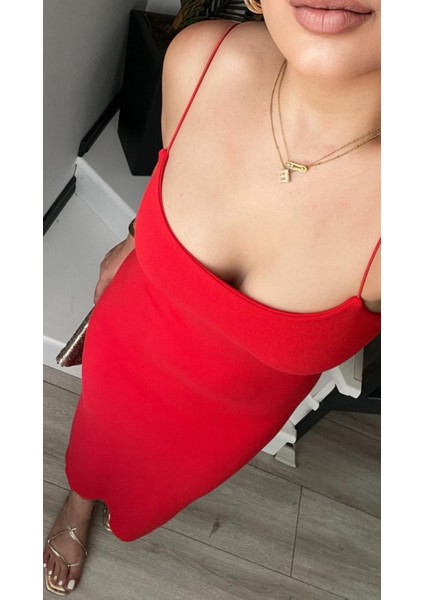 Kırmızı Çelik Örme Askılı Elbise modelleri