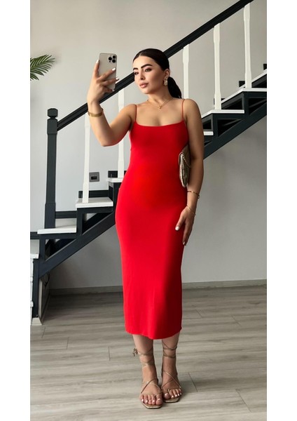 Kırmızı Çelik Örme Askılı Elbise fırsatları