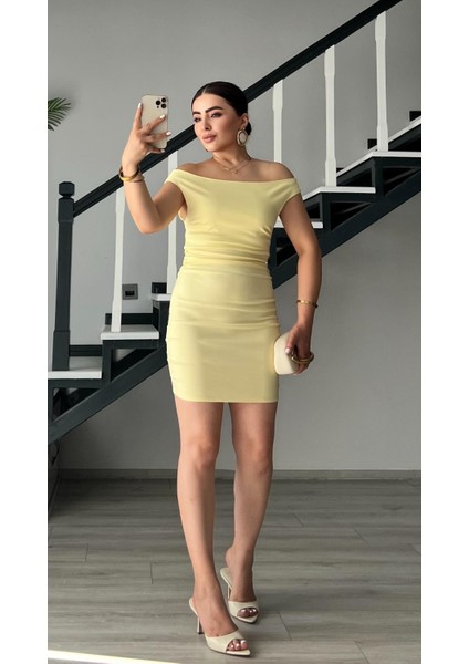 Sarı Büzgülü Mini Elbise fiyatları