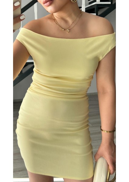 Sarı Büzgülü Mini Elbise modelleri